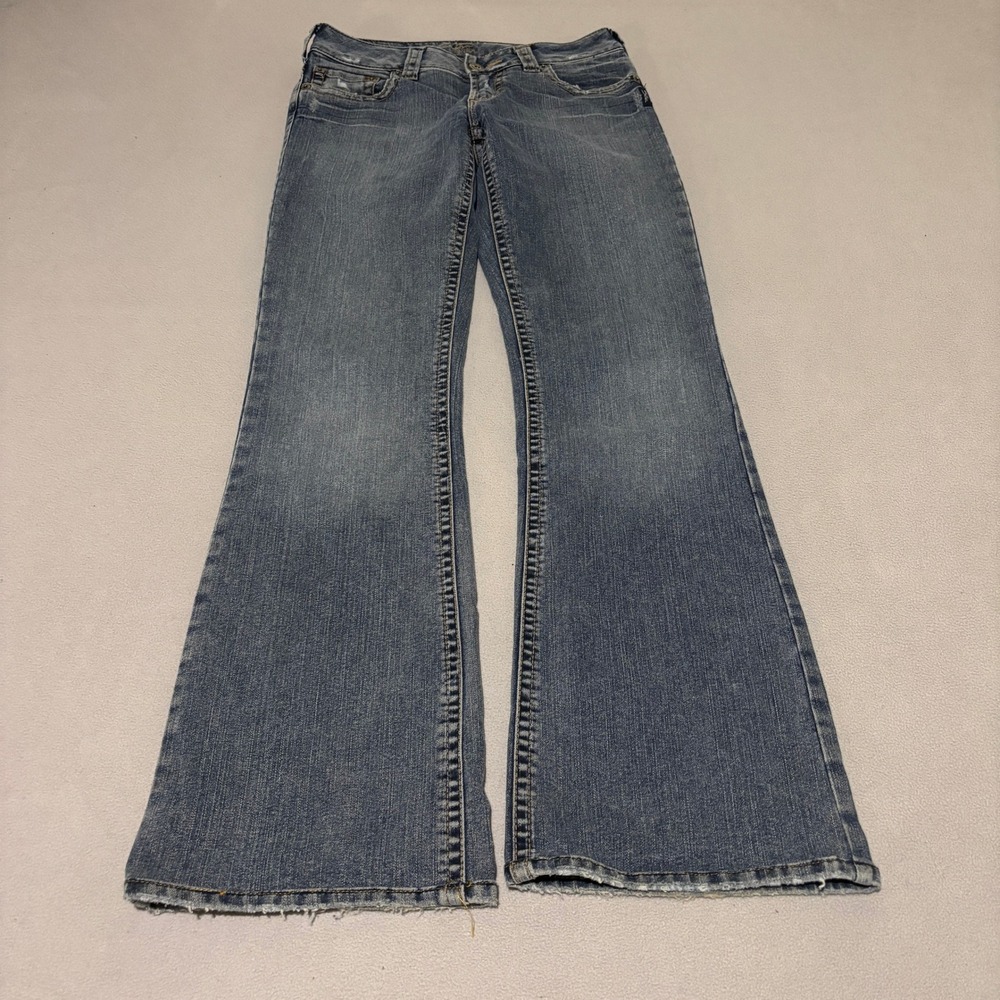 Silver Jeans Suki Womens Mid Rise Bootcut Jeans Size 29 Blue Distressed Retro